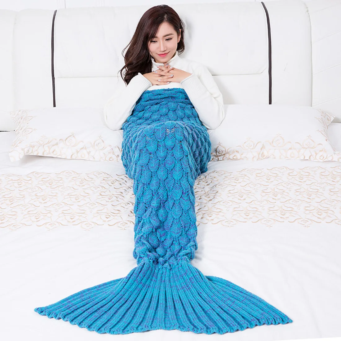 Одеяло с рисунком русалки и чешуи, одеяло с хвостом русалки, теплое покрывало для дивана, кровати, пушистое покрывало, вязаное одеяло русалки, 4 размера