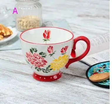 Nordic Coffee Cup Breakfast Cup Hand Painted Soup cup Creative Ceramics Mugs Cereal mugs Water Cups Relief mug CL09282206 - Цвет: A