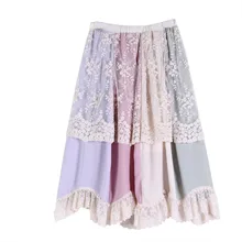 Высокое качество Тюль дизайн разноцветная юбка для женщин Лето А-силуэт оборки слой кружева сетки Женская юбка Y03601
