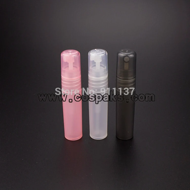 

100pcs empty 5ml natural black pink perfume bottle with pump , wholease plastic 5ml spray perfume bottles