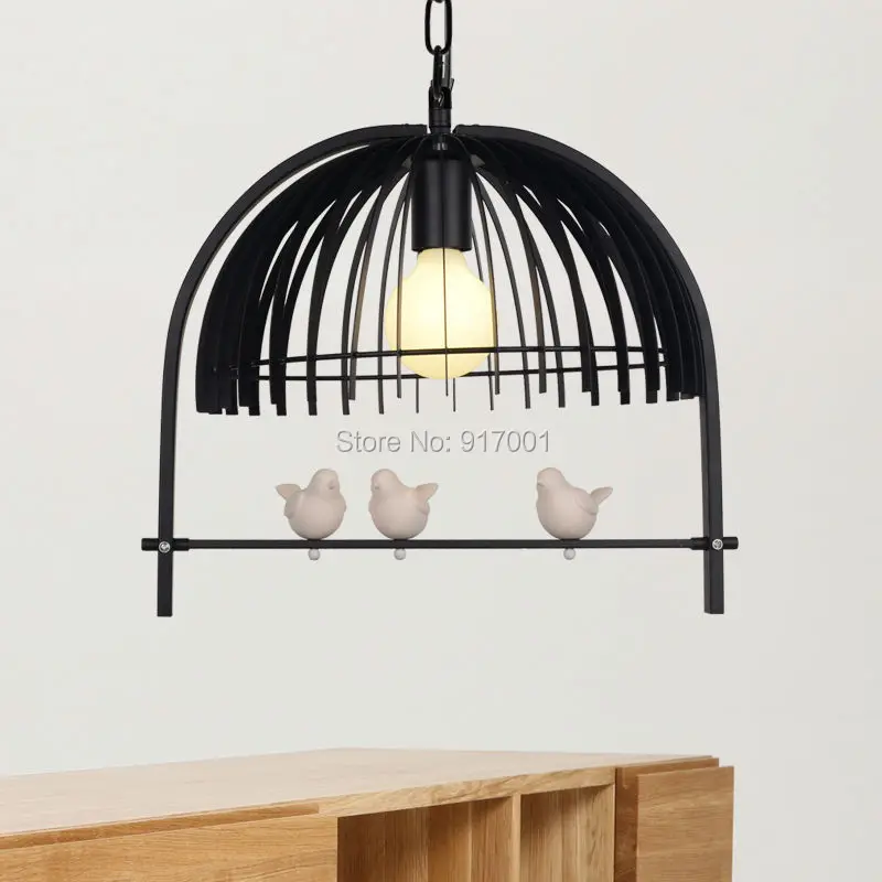 Minimalist  chandelier iron cage resin birds. creative personality Nordic IKEA living room bedroom lamp. black  white for option (4)