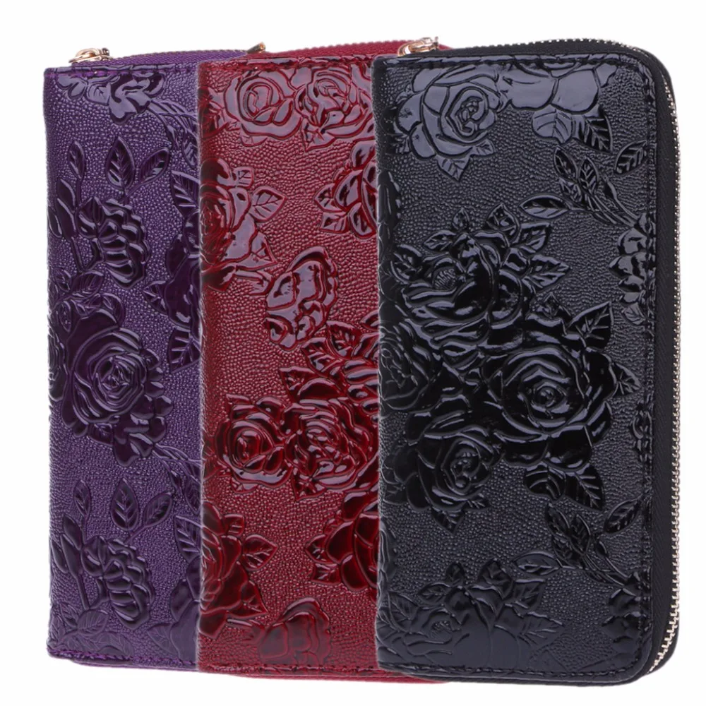 

THINKTHENDO Fashion Women Long Purse Flower Embossing Female Zipper Wallet Cards Holder Coin Purse 3 Color