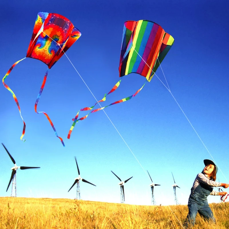 

New Rainbow Parafoil Kite With Tails Soft Kite Flying Toys Give 30m Kite Line