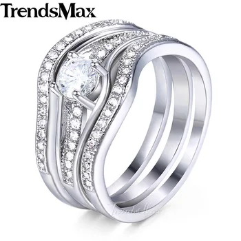 

Trendsmax Paved Round Cubic Zirconia CZ Wedding Band Ring Set For Women White Gold Filled Fashion Jewelry KGR44