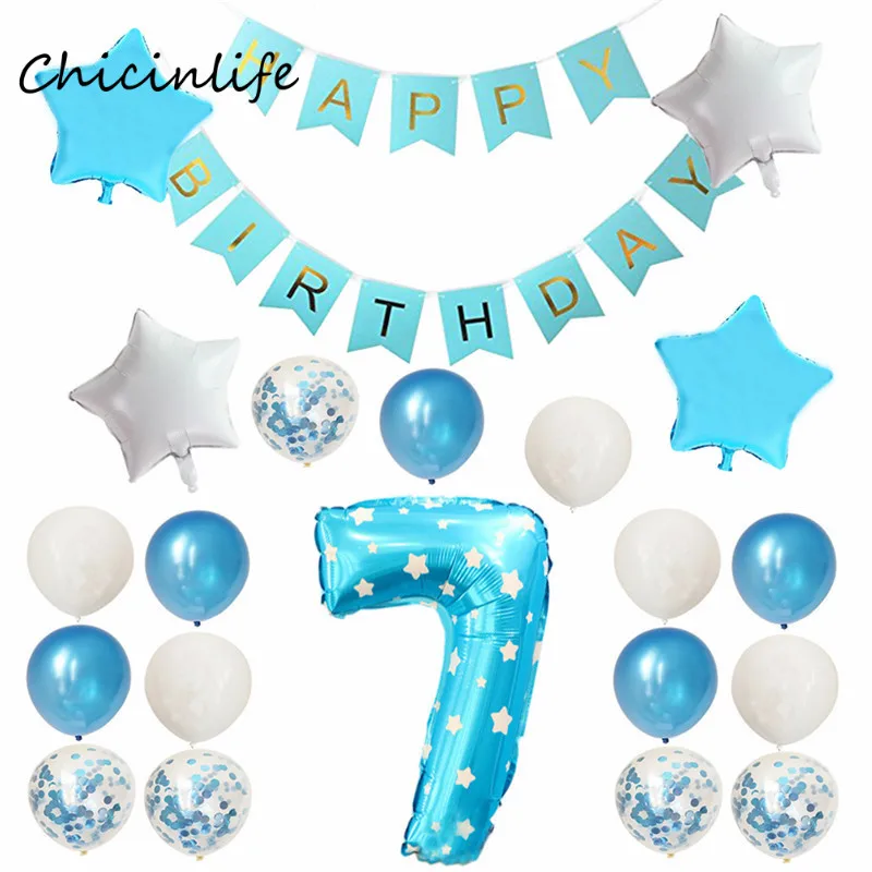 Chicinlife 21 pcs С Днем Рождения шар в форме буквы баннер-Гирлянда для мальчиков 1 2 3 4 5 6 7 8 9 День рождения украшение воздушный шар с гелием - Цвет: A 7