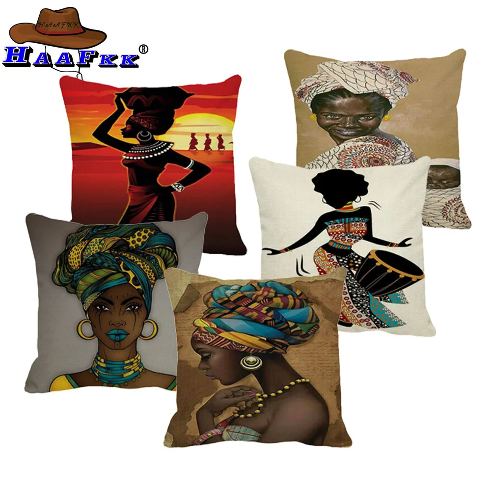 

fashion Design Africa Painting Art Impression Exotic Decoration Style Sofa Throw Pillow Cover Cotton Linen Oil Painting Cushion
