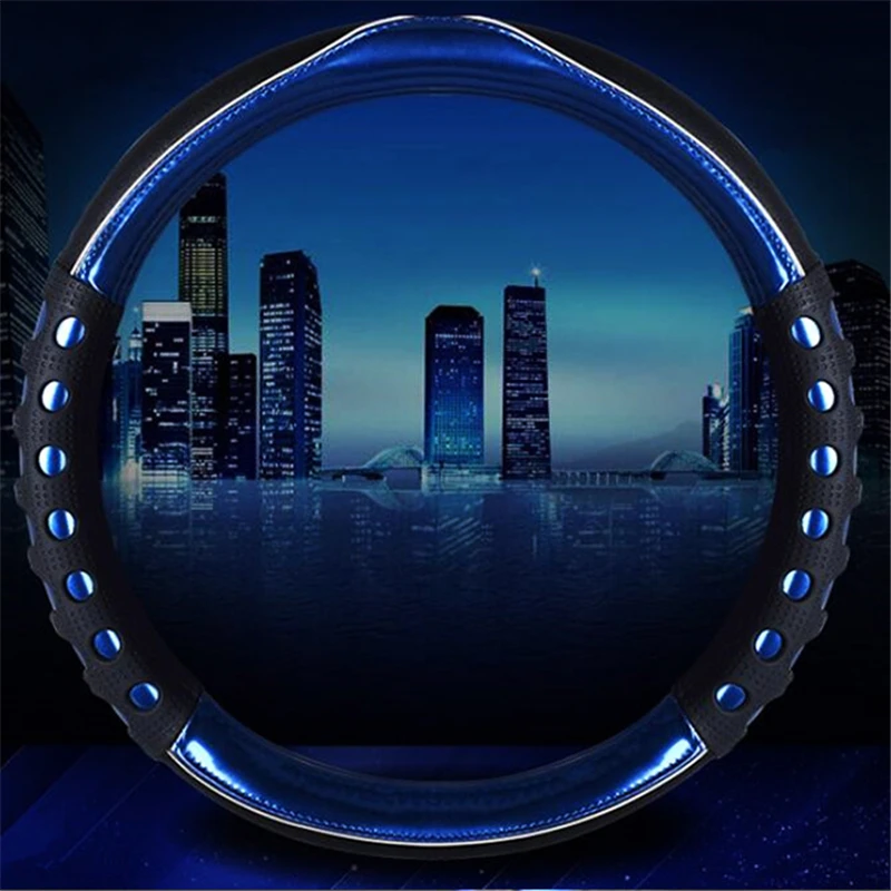 

38cm Blue CAR STEERING WHEEL COVER PU Leather Viscose Carved Protect Steering Wheel Car-styling