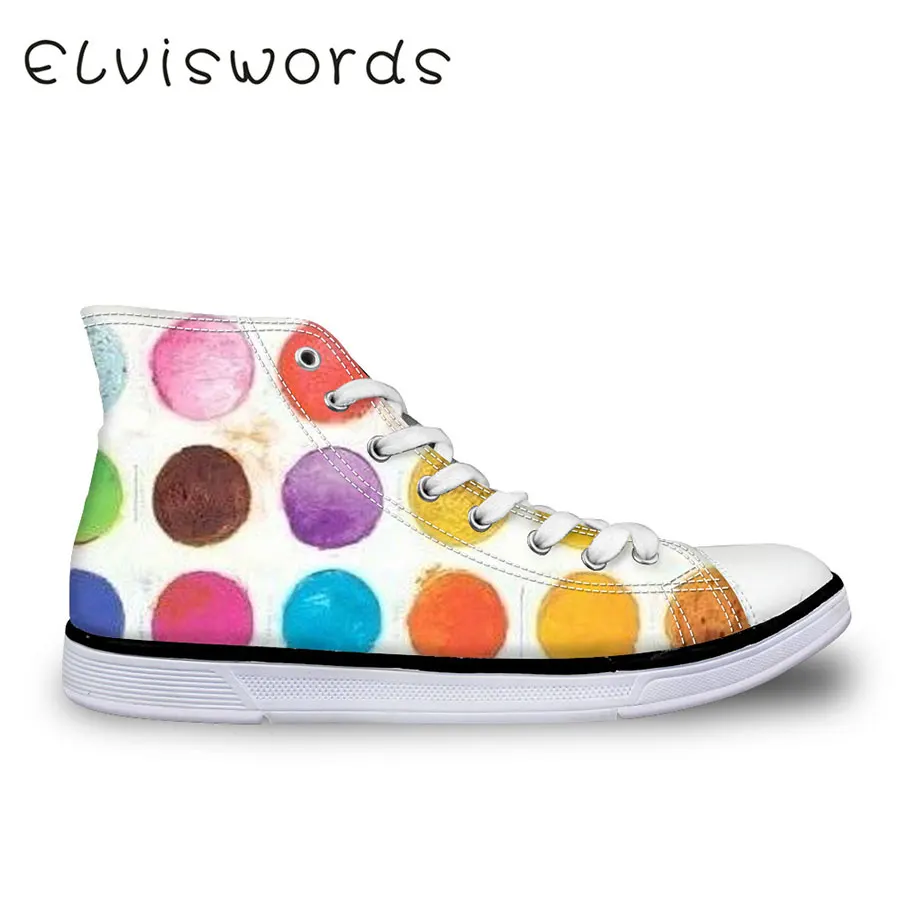 

2019 New Women's High-top Canvas Shoes Fashion Geometric Patterns Printed Lace-up Flat shoes Student Casual Shoes
