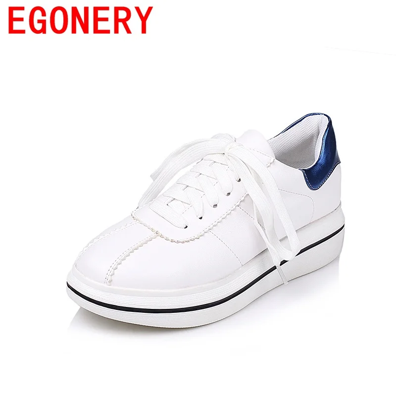 

EGONERY 2018 newest kitten heels concise mixed colors campus lace-up woman shoes round toe daily skid resistance single shoes
