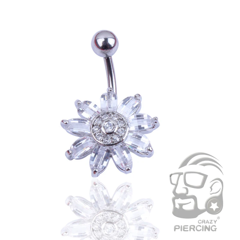 Trendy Sunflower Navel Piercing Crystal Belly Button Rings Summer Body Piercing Ombligo Sexy