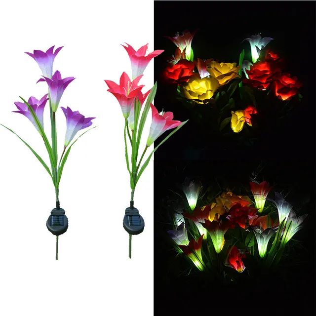 Hot Fashion 1PC Solar Light 4 Heads Solar Lantern LED Decorative Outdoor Lawn Lamp 4 Flower Lily Garden Lamp Solar Flower light