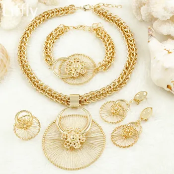 

Liffly Women Jewelry Set Big Necklace 18 Gold Woman Jewelry Tai Chi Shape Crystal Bridal Jewelry Set Fashion Jewelry Accessories
