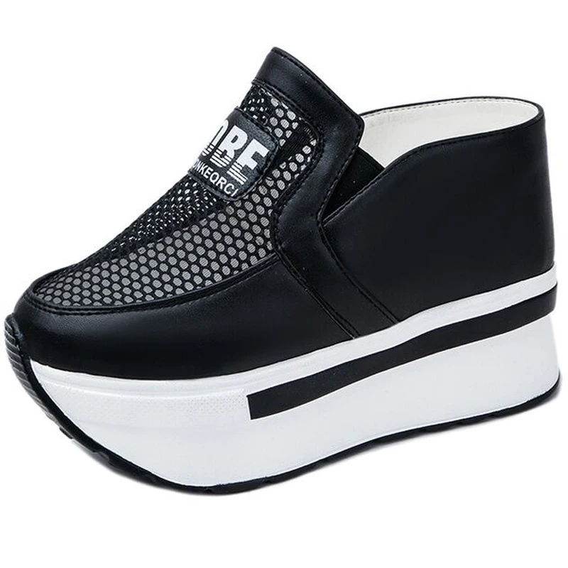 

Spring Net Yarn Lazy Half Slippers Inside Increase Wedges Slippers Female Thick Sandals Shoes Drag 11CM High-Heeled Women Sandal