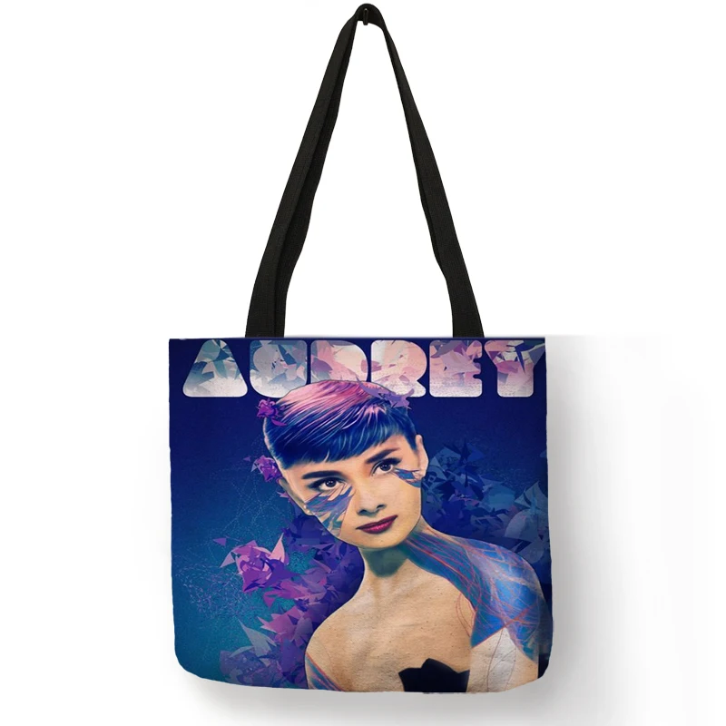 Unique Customize Tote for Women Eco Linen Shopper Bag with Audrey Hepburn Print Reusable Shopping Bags Ladies Fashion Handbag