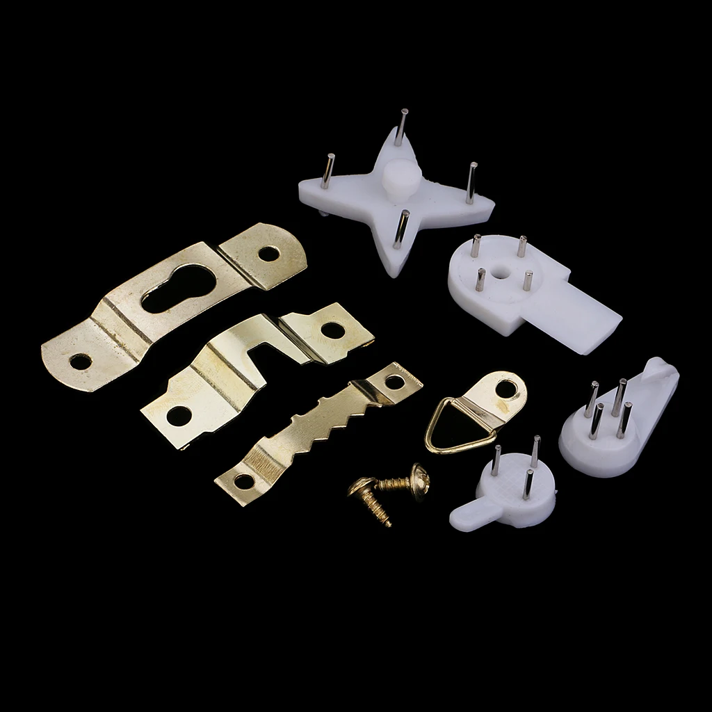 62pcs/Set Picture Hanger Kit White Plastic Invisible Wall Mount Hard Picture Frame Wall Hooks D Rings Saw Tooth Hooks Hangers