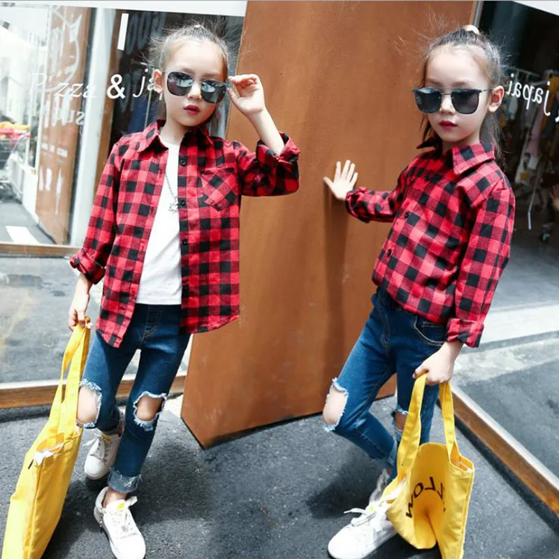 Весна 2019 новая красная клетчатая рубашка с длинными рукавами и отложным