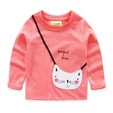 2016 Spring Fall new Girls Cartoon Tees Pretty Kids T-Shirts Long Sleeve Cute Cotton Children Clothing Path Cat Lovely T-shirts