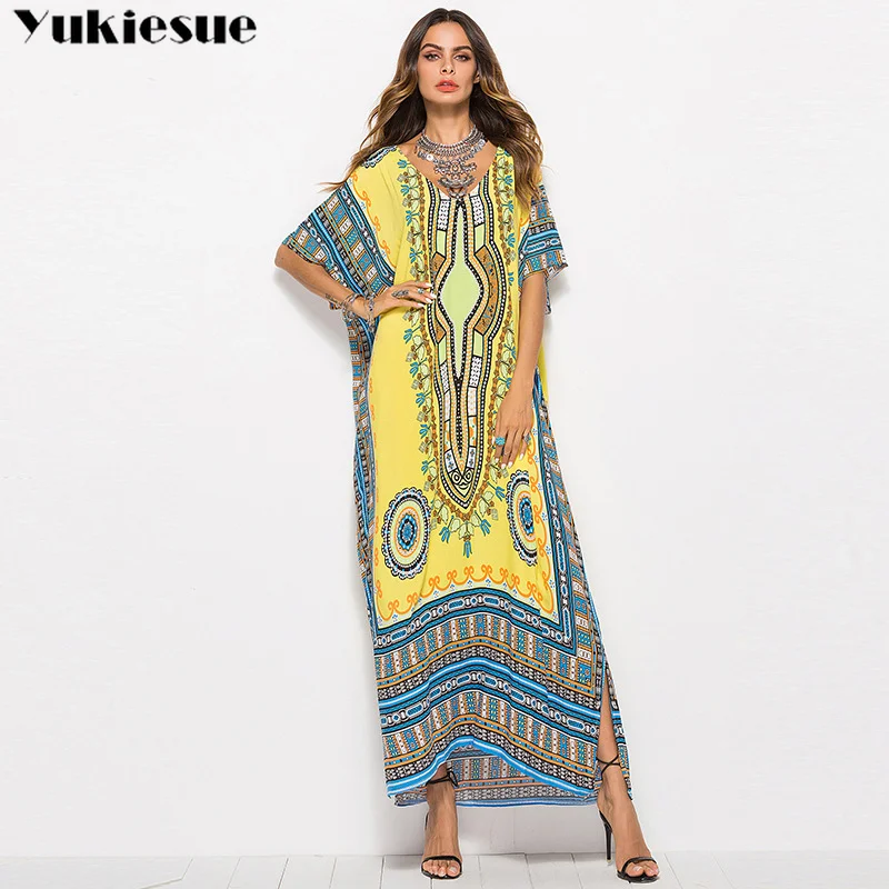 

Summer loose maxi Printed Vintage Dress for women Half Sleeve Vestidos Mujer Ladies Elegant Bohemia Chiffon women's Dresses