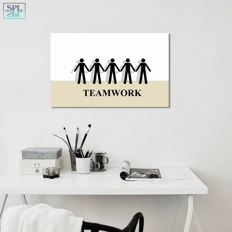 SPLSPL Teamwork!Abstract Minimalist Canvas Art Print Poster Office Encouraging Quote Letter Wall