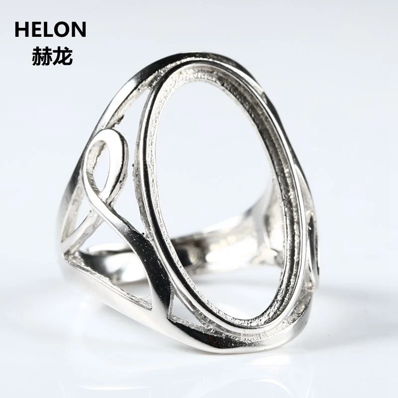 

925 Sterling Silver Semi Mount Ring 12x22mm Oval Cabochon Engagement Wedding Fine Jewelry Setting for amber turquoise agate