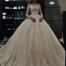 Vestido De Noiva мусульманское свадебное платье бальное платье без бретелек с длинным рукавом Кружевное Дубай арабское свадебное платье цвета слоновой кости платье невесты