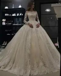 Vestido De Noiva 2019 мусульманское свадебное платье бальное платье без бретелек с длинным рукавом кружево Дубай арабское свадебное платье цвета