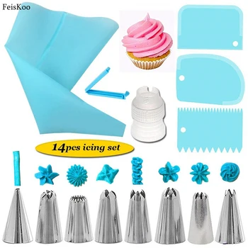 

14pc/set Stainless Steel Pastry Nozzles for Cream with Pastry Bag Decorating Cake Icing Piping Confectionery Baking Tool Scraper