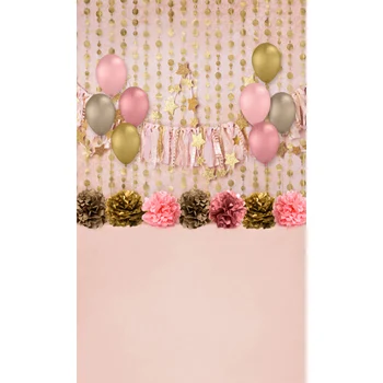 

Vinyl Photography Background Pink Golden Balloon Computer Printed Cute Children Backdrops for Photo Studios ZH-139