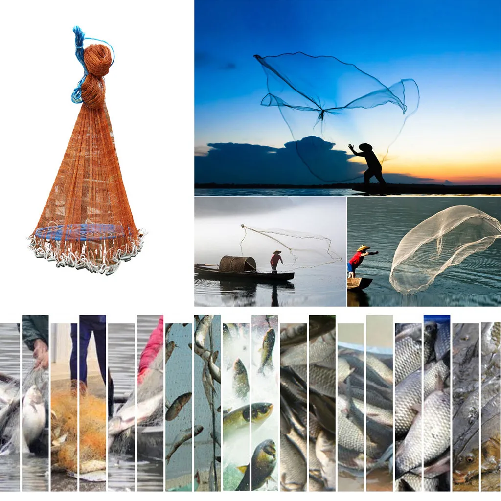 

Upgraded American Hand Cast Net with Flying Disc High Strength Fly Cast Fishing Network 240/300/360cm Throw Net