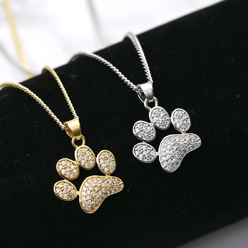 

Hip Hop Iced Out Bear Paw Footprints Cubic Zircon Pendant Necklace Gold Silver Color CZ Bling Jewelry