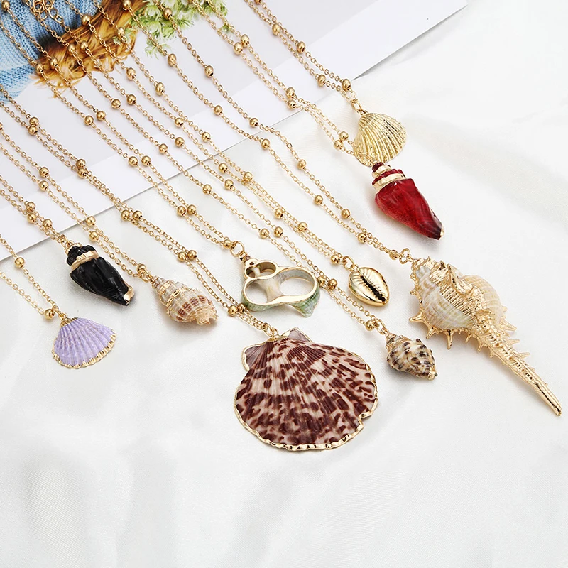

Hot Boho Women Necklack Natural Shell Conch Gold Chain Charm Long Choker Summer Beach Seashell Ladies Necklaces Vintage Jewelry