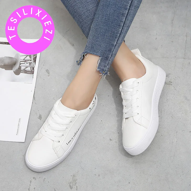 

Fashion New Women Casual Leather Shoes Comfortable Female Lace-up White Shoes Solid Color Platform Shoes Tenis Zapatos Mujer