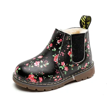 

Autumn Winter Kids Boots Children Flowers Print PU Leather Toddler Girl Boots Size 21-36 Boys Boots