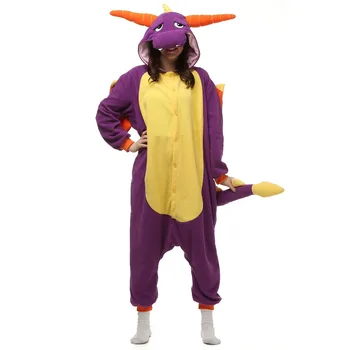 

Christmas Halloween Birthday Gift Hot Purple Dragon Fleece Onesie Homewear Hoodie Pajamas Sleepwear Robe For Adults