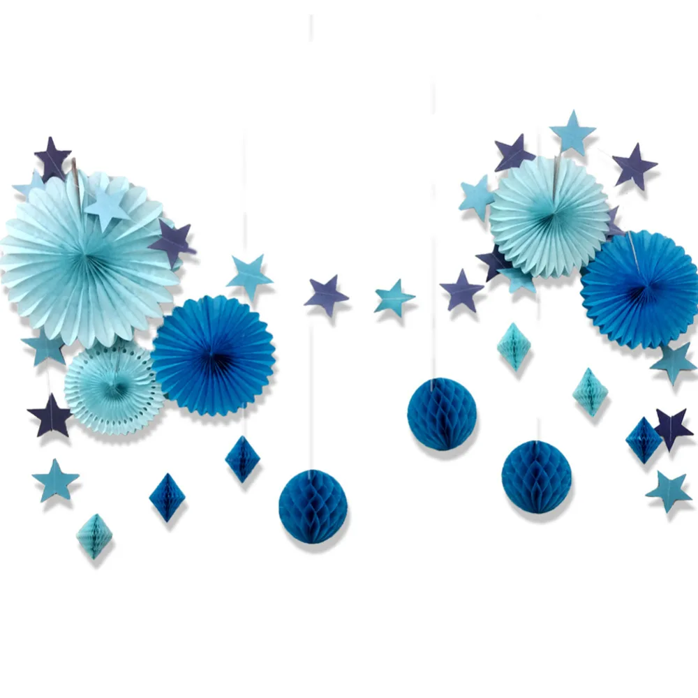 Set of 15 Blue Star Paper Garland Honeycomb Balls ...