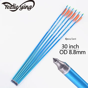

6 /12pcs 30 inch blue bar aluminum arrow blue orange white feather replaceable arrow tip for compound bow archery hunting