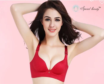 

Special Beauty!Free shipping!Wine red color Super Sexy Embroidery Seamless Comfortable Wireless No stress Deep V Push up Bra