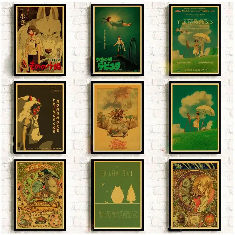 

Japanese Anime Miyazaki Hayao Vintage Posters For Home Decor kraft Paper high quality poster wall sticker