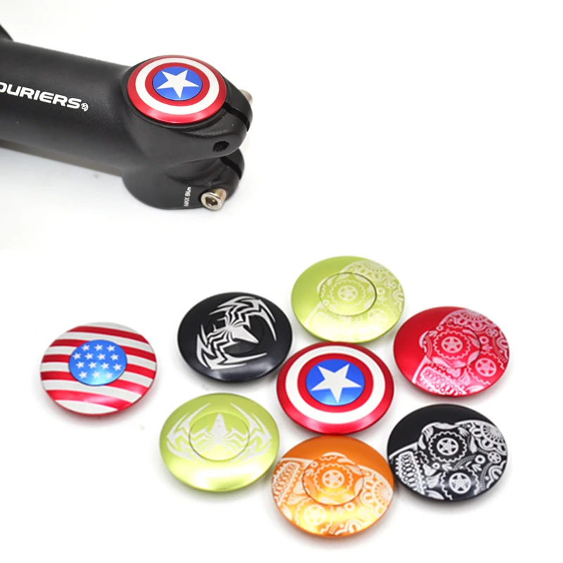 

Bicycle Stem Top Cap Headset Cover with Bolt Apply to 28.6mm 1 1/8" Front fork head tube Captain America Spider Logo USA Flag