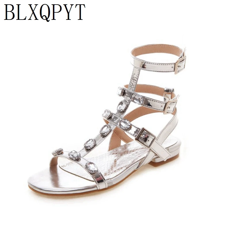

BLXQPYT Summer Style Gladiator Sandals Women fashion Big Size 33-46 Open toe Ankle Strap Flat Heel wedding Party shoes woman 673