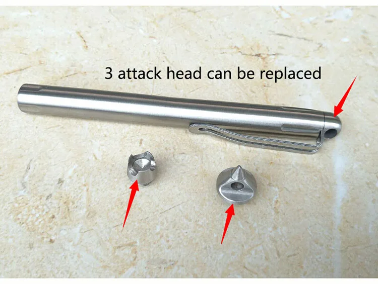 Tactical Pen Self-defense Pen Stainless Steel Defense Supplies Outdoor Emergency Glass Breaker Tool 3 Replaceable Attack Head (4)