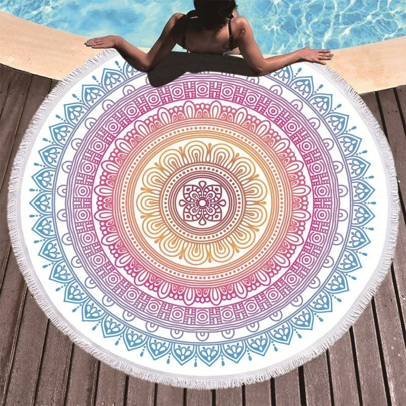 

Round Beach Towel Mandala Flower Printed Large Microfiber Bath Towel For Adults Roundie Summer Sport Travel Yoga Mat Towel Beach