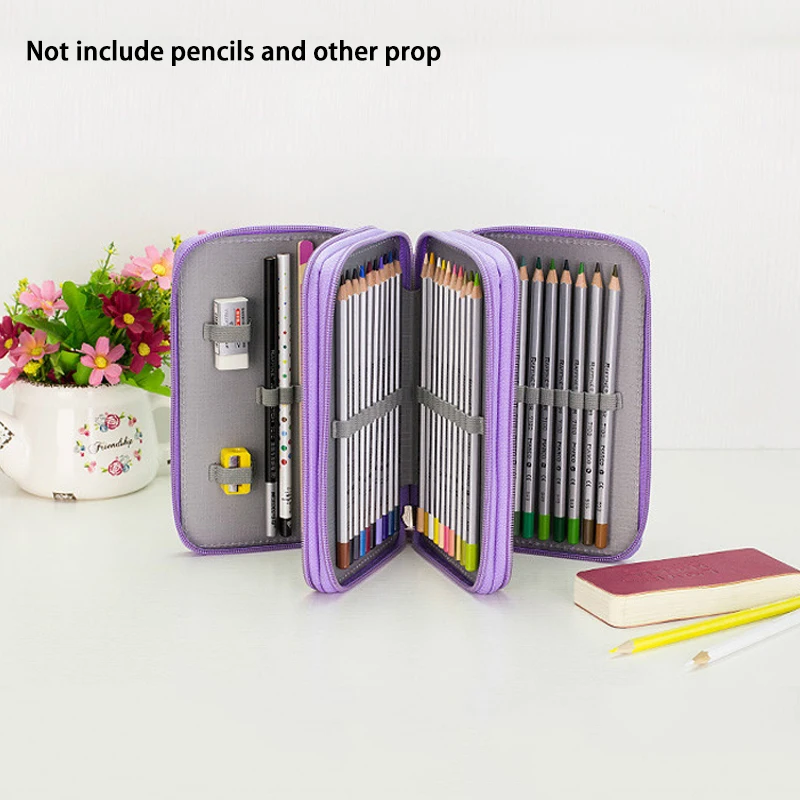Portable 52 Holders 3 Layer Canvas Pencils Case 48 Colored Pencil