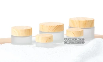 

Wooden Frosted Glass Bottles Cream Jars with Wood Texture Lid, Empty Cosmetic Comtainers, Translucent glass Case 200pcs/lot