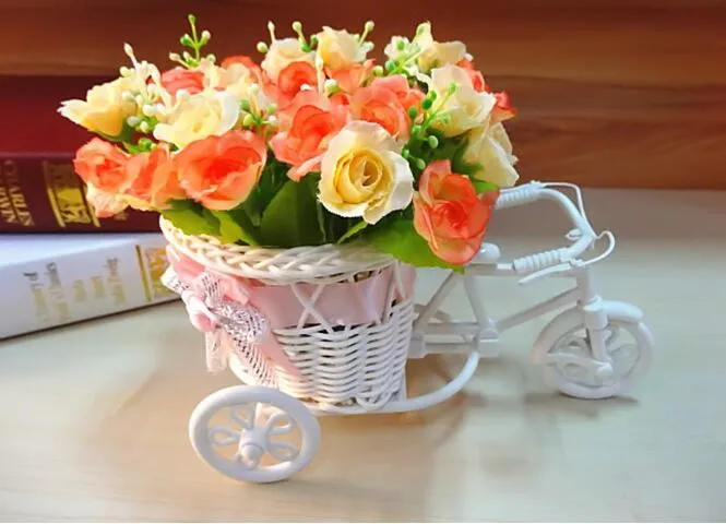 Handmade Rattan Vase Basket Bike Artificial Flower Pack Wedding Decoration  (2)