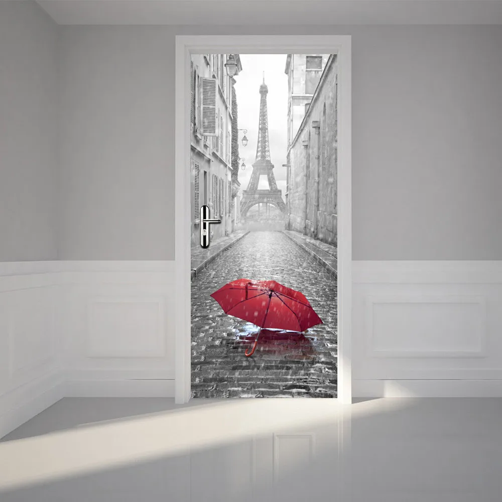 

Custom Size/77*200CM 3D Eiffel Tower PVC Door Stickers Self Adhesive Home Decor Poster For Living Room DIY Waterproof Wallpaper