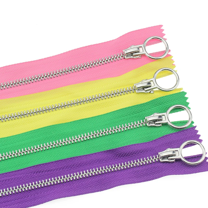 

5# 2pcs 20cm close-end auto lock circle platinum plating zipper use for clothes shoes pocket garment