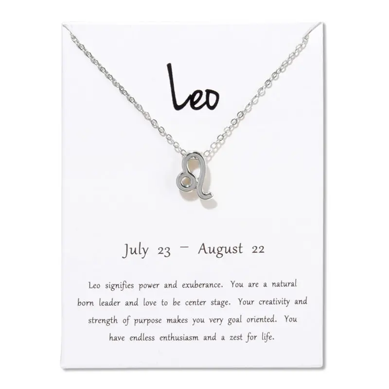 Модные ювелирные изделия Зодиак 12 Созвездие овна кулон ожерелье для женщин Подарки на день рождения белая открытка сообщение - Окраска металла: Leo