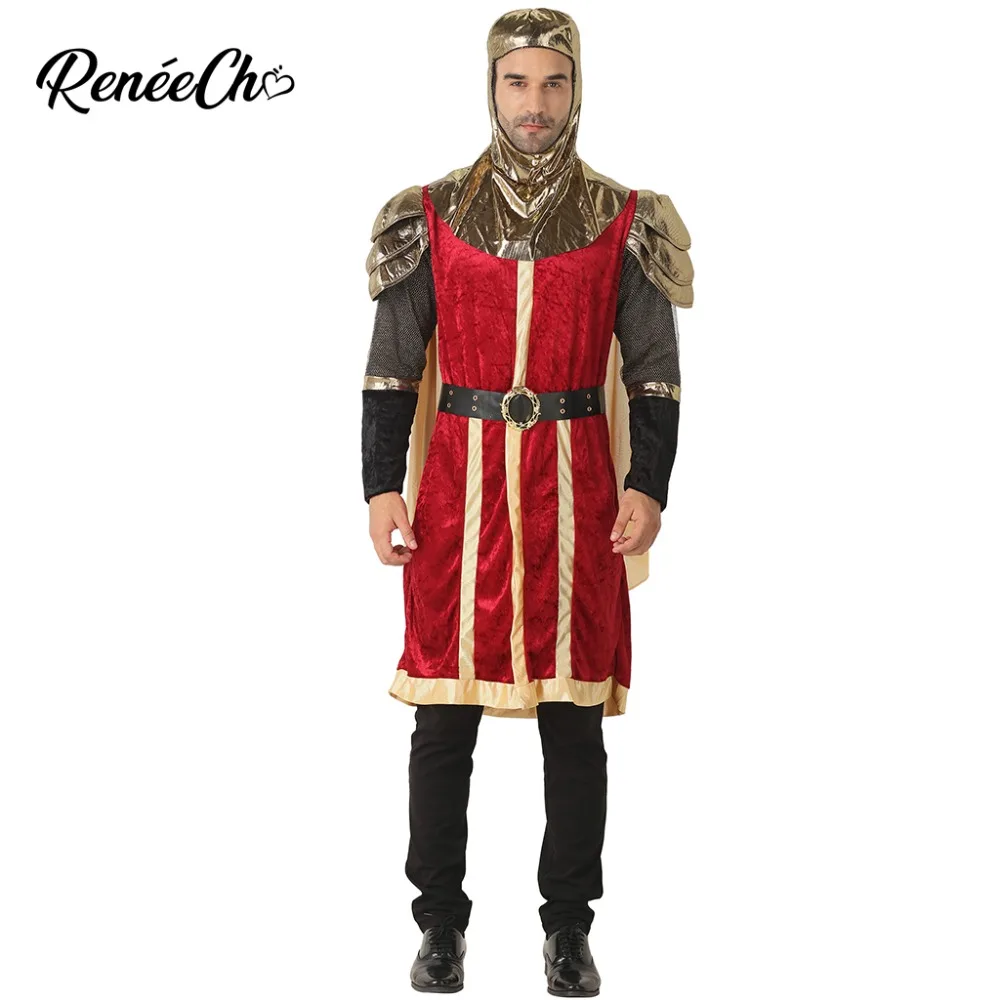 

2018 Halloween Costume adult Medieval King Costume Men Knight Costume Coat Cape Belt Hood 4 Pieces Set Carnival Party Wear