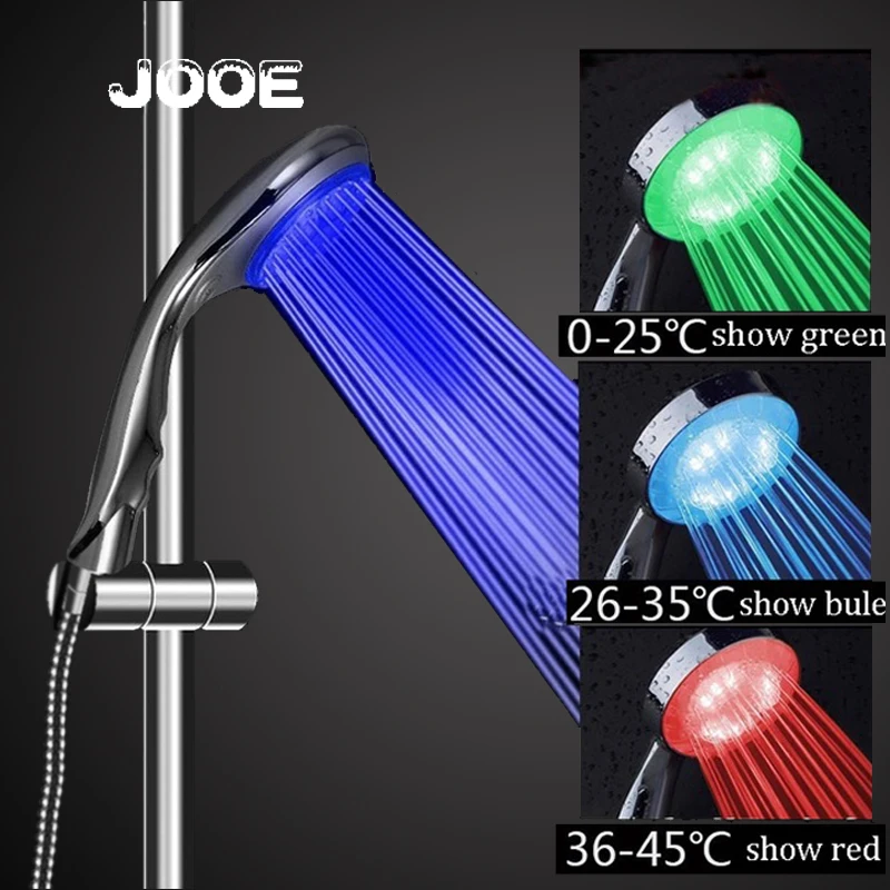 Jooe Water temperature led shower head 3 colors change with Chrome hand